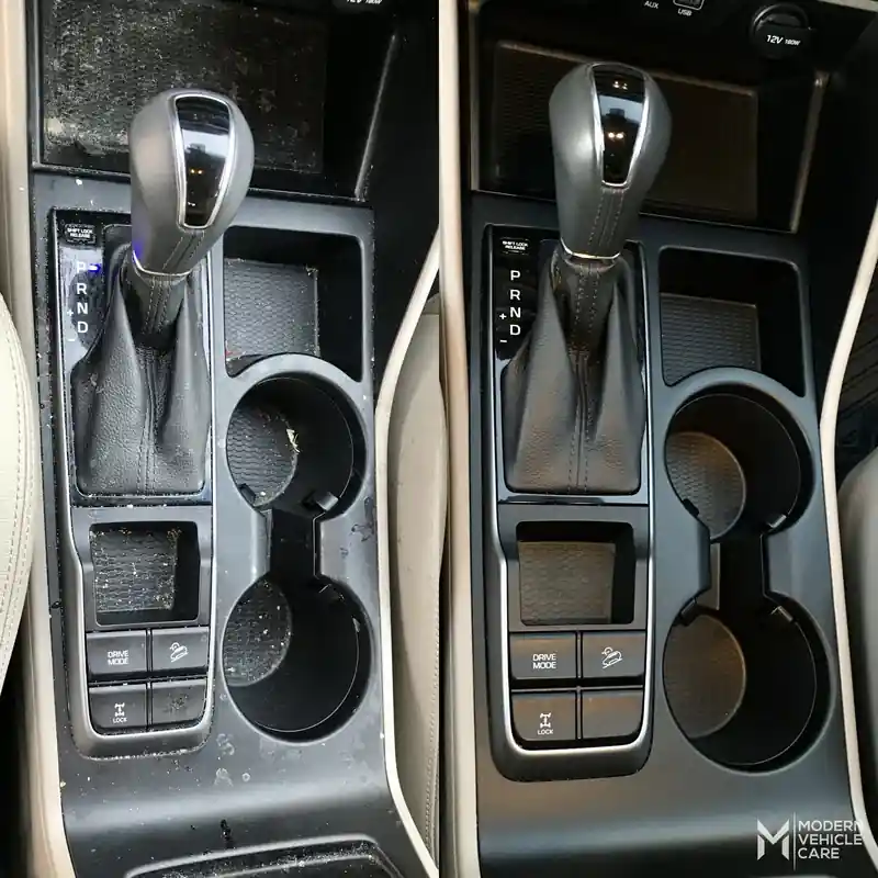 Hyundai center console, before on the left half and after on the right half of one frame